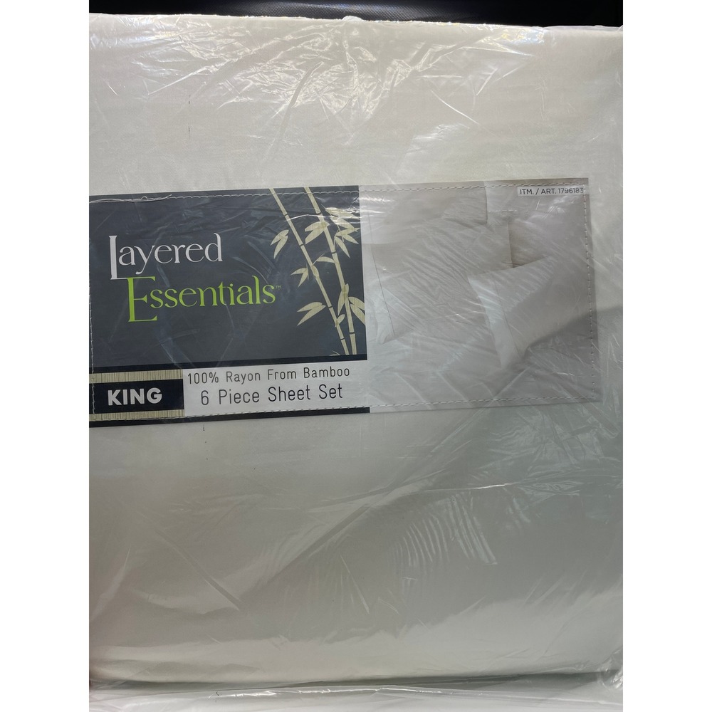 Layered Essentials 6 Piece Sheet Set King White NEW Rayon From Bamboo